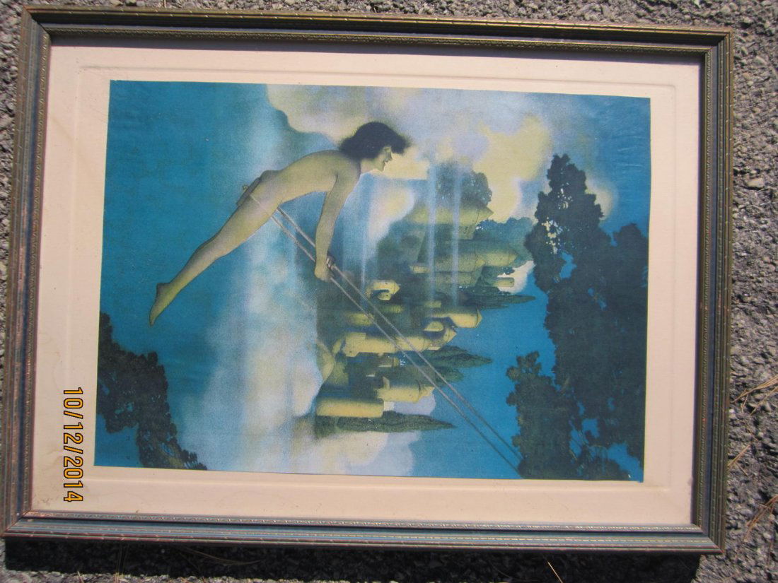 NICE 19 X 14 VINTAGE FRAME WITH MAXFIELD PARRISH: NICE 19 X 14 VINTAGE FRAME WITH MAXFIELD PARRISH