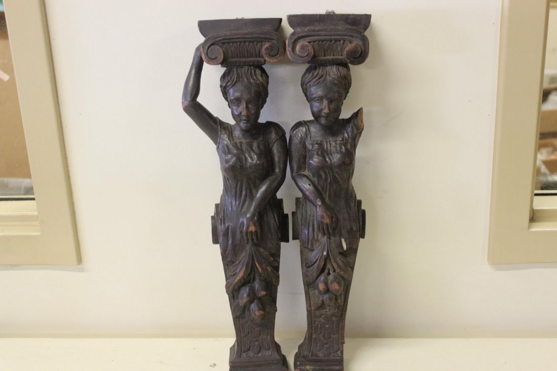 HANDCARVED MAHOGANY LADIES - 1 WITH DAMAGE 18.5 X 5: HANDCARVED MAHOGANY LADIES - 1 WITH DAMAGE 18.5 X 5