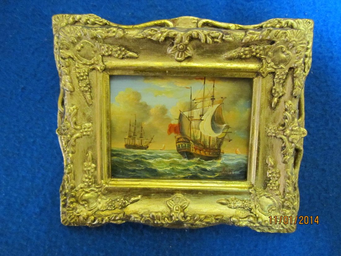 RARE 6 X 5 OIL ON BOARD OF SAILING SHIPS EXCELLENT: RARE 6 X 5 OIL ON BOARD OF SAILING SHIPS EXCELLENT CONDITION