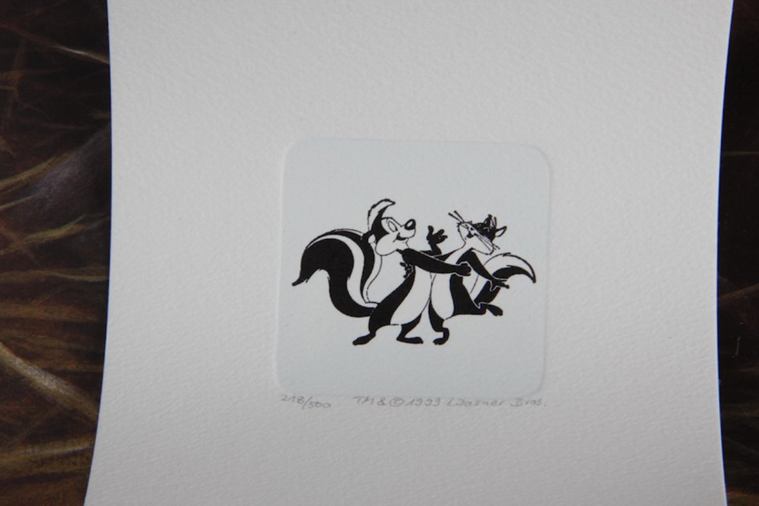 original warner bros etching entitled "pepe le pew": original warner bros etching entitled "pepe le pew" 218/500 with coa