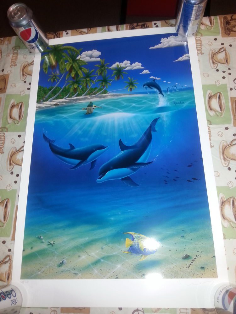 Limited edition lithograph by wyland and D. Mackin: Limited edition lithograph by wyland and D. Mackin entitled "dreaming of paradise" 162/750 artist signed with coa