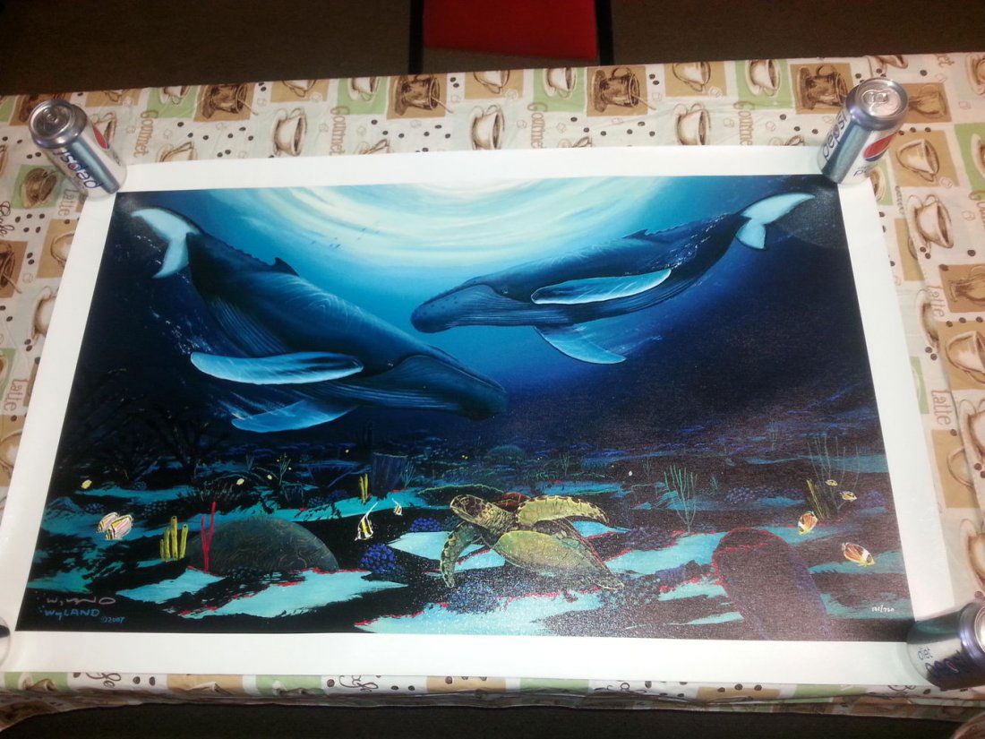 Limited edition giclee on canvas by wyland entitled: Limited edition giclee on canvas by wyland entitled "humpback dance" 121/750 artist signed with coa