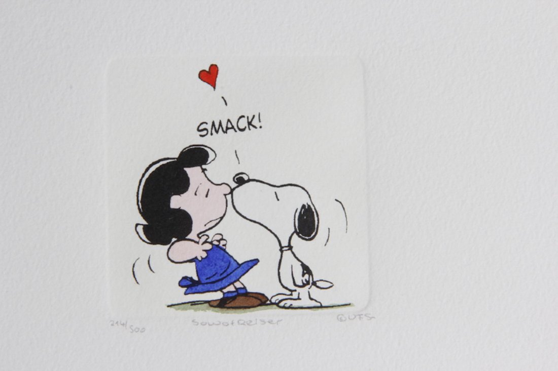 limited edition etching with hand tinted color from: limited edition etching with hand tinted color from united feature syndicate titled "lucy and snoopy" 214/500 with coa