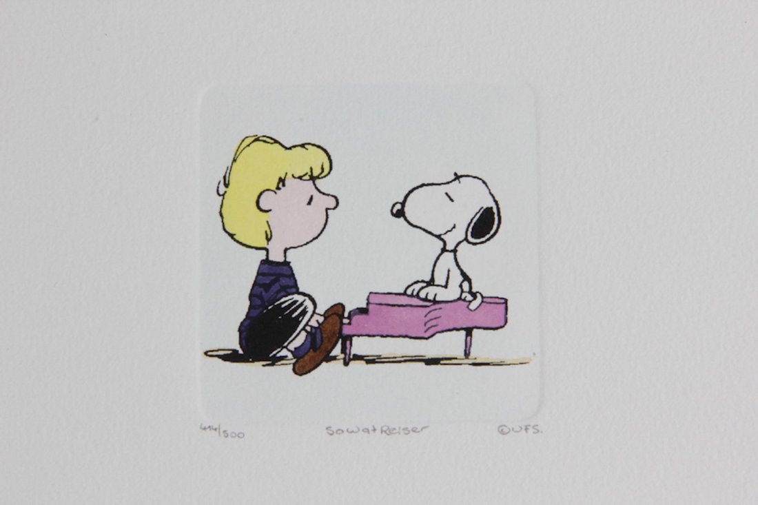 limited edition etching of peanuts titled " schroeder: limited edition etching of peanuts titled " schroeder and snoopy" 414/500 with coa