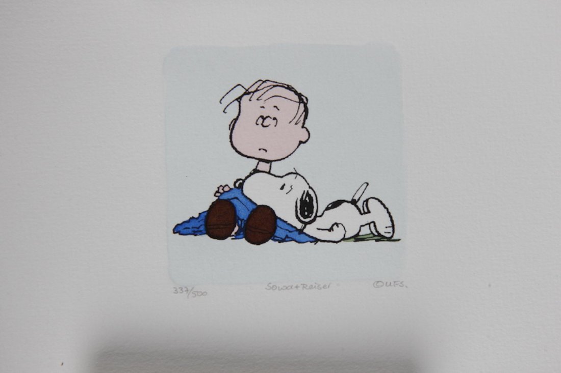 limited edition etching by united feature syndicate: limited edition etching by united feature syndicate titled "linus and snoopy" 337/500 with coa
