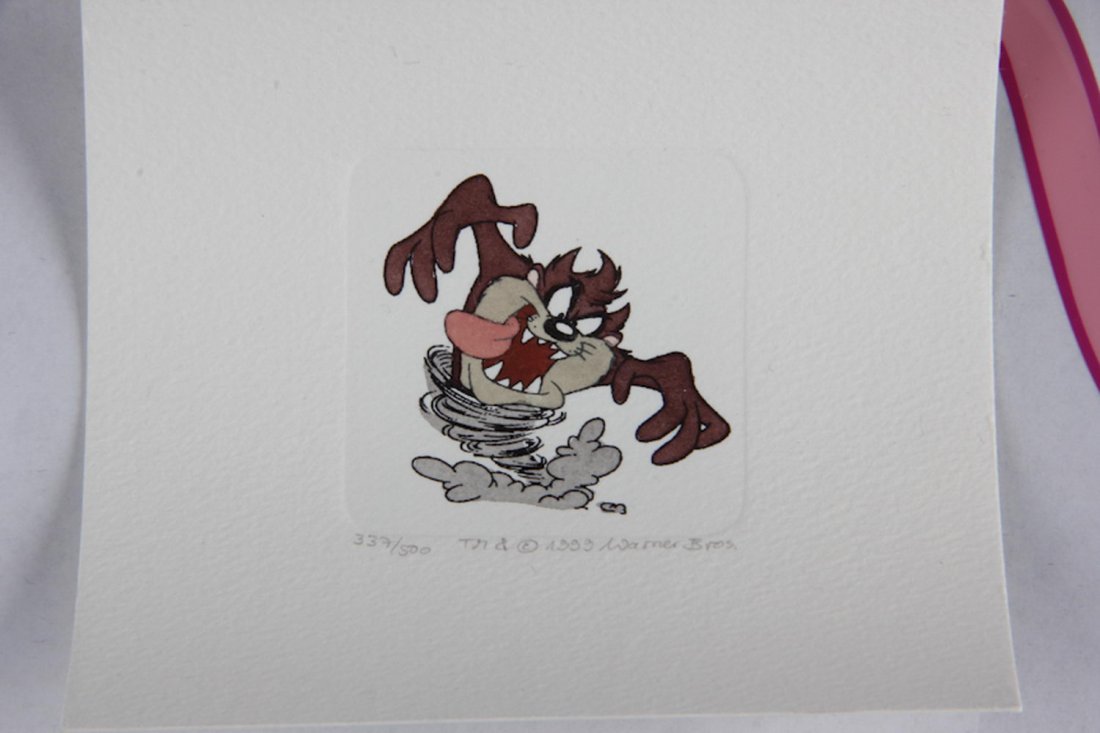 limited edition warner bros etching titled "tazmanian: limited edition warner bros etching titled "tazmanian devil" 337/500 with coa