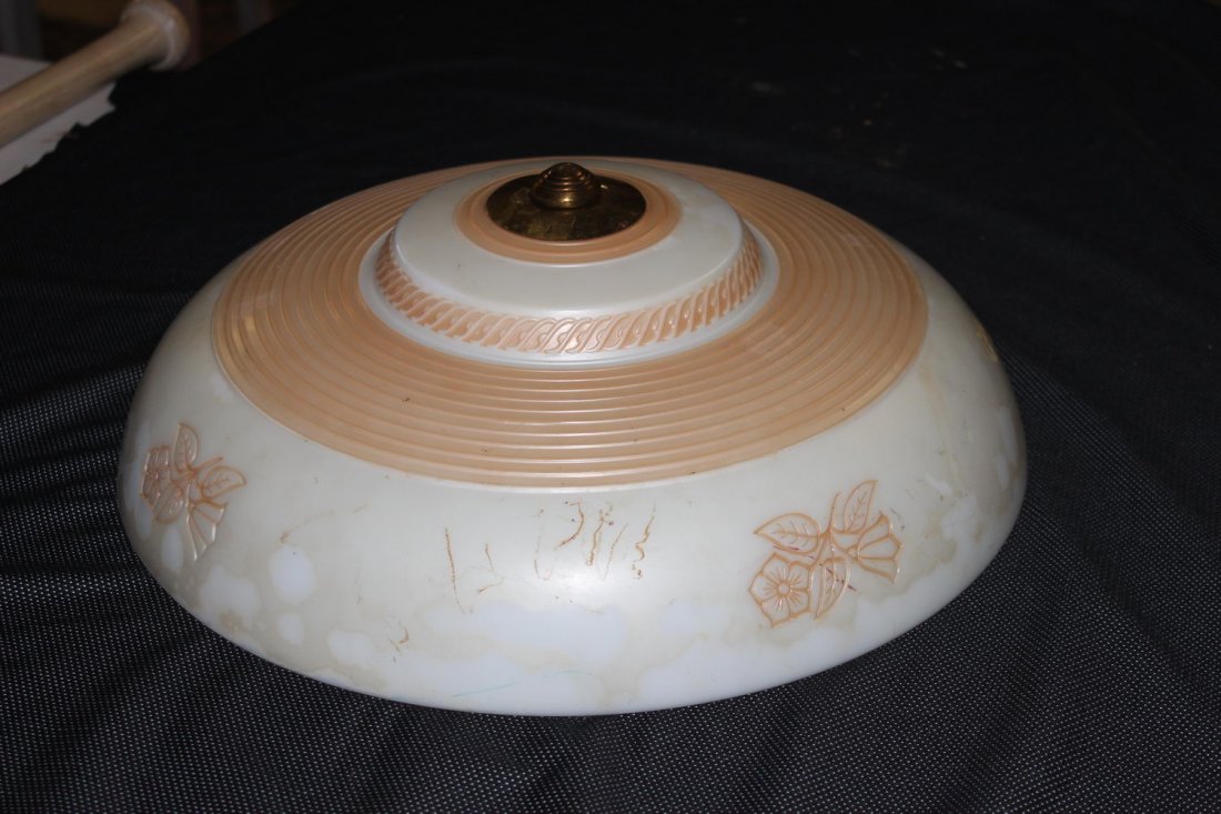 BEAUTIFUL DECO STYLE CEILING HEAVY GLASS ORNATE FIXTURE: BEAUTIFUL DECO STYLE CEILING HEAVY GLASS ORNATE FIXTURE 1/4" GLASS - 16" WIDE