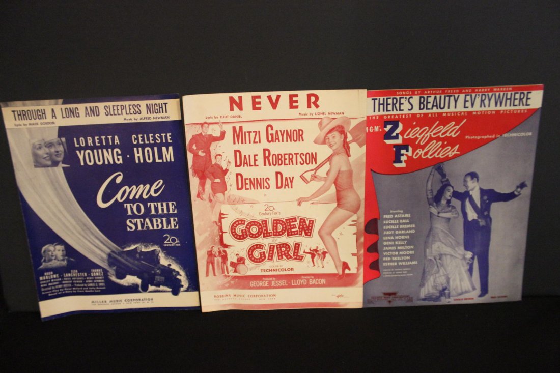 3 EXCELLENT PIECES OF MOVIE SHEET MUSIC GOLDEN GIRLS: 3 EXCELLENT PIECES OF MOVIE SHEET MUSIC GOLDEN GIRLS 1951 - ZIG FIELD FOLLIES 1944 - COME TO THE STABLE 1949
