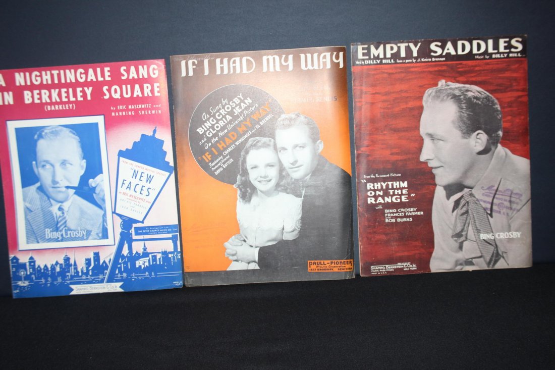 3 PIECES OF SHEET MUSIC FEATURING BING CROSBY ALL GOOD: 3 PIECES OF SHEET MUSIC FEATURING BING CROSBY ALL GOOD CONDITION 1940- 1939- 1936