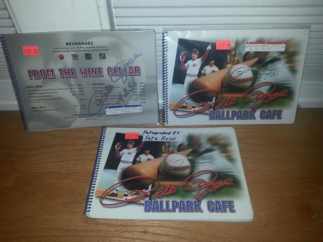 LOT OF 3 PETE ROSE AUTO ON HIS RESTAURANT MENUS: LOT OF 3 PETE ROSE AUTO ON HIS RESTAURANT MENUS