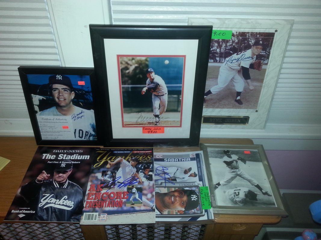 Nice Yankee past and present autograph lot to include: Nice Yankee past and present autograph lot to include joe Torre, andy Pettitte, cc sabathia, phil rizzuto, Ryan duren auto presentation plaque, tommy john, Danny MCdouit all autos