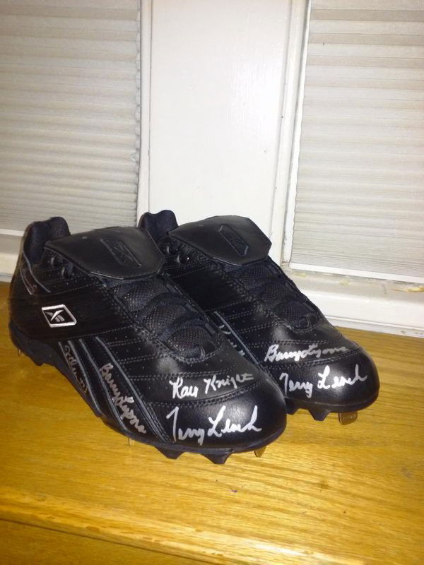 Pair of Reebok cletes with multiple baseball autographs: Pair of Reebok cletes with multiple baseball autographs on them some can't make out, but I do see Keith hernandez, Barry Lyons, which leads me to believe the cletes are signed by vintage Mets players
