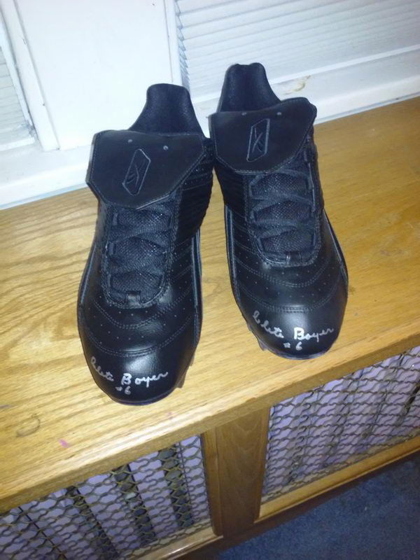 Nice pair of clete boyer autographed Reebok baseball: Nice pair of clete boyer autographed Reebok baseball cletes both are signed