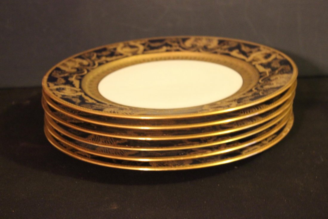 BEAUTIFUL SET OF 6 OLD ROSEN HALE BAVARIA DINNER PLATES: BEAUTIFUL SET OF 6 OLD ROSEN HALE BAVARIA DINNER PLATES - MINT COND. ORNATE 22K HEAVY TRIM - SIGNED BAVARIA 18