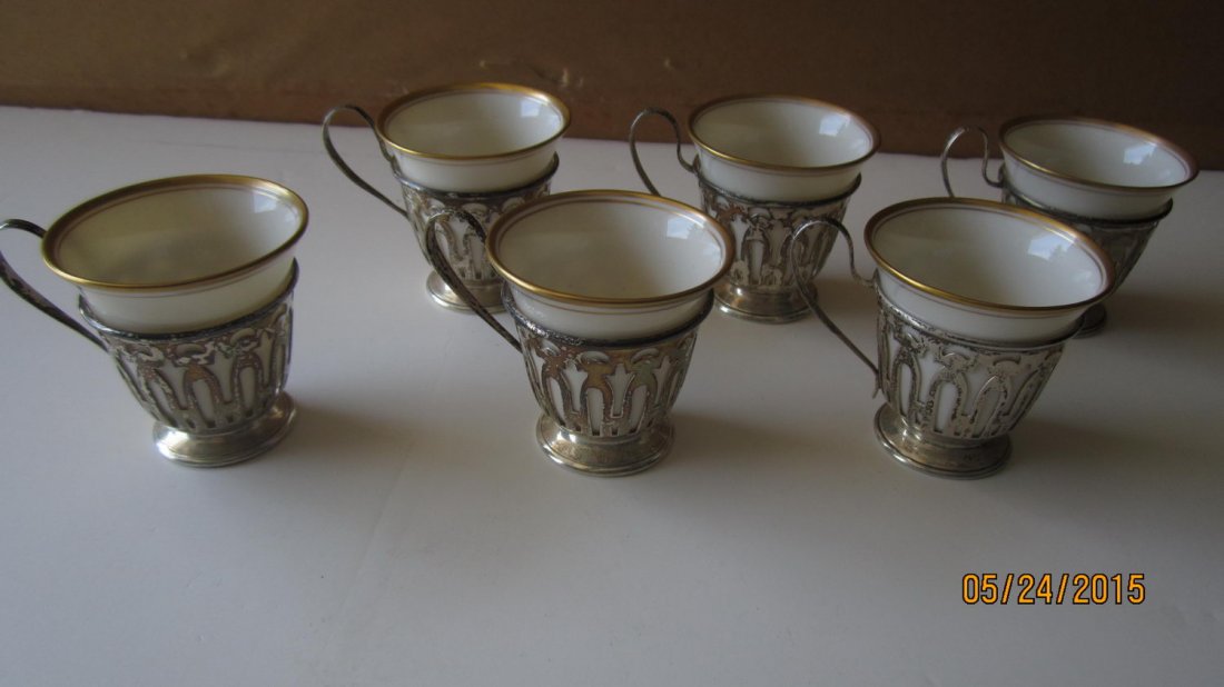 OUTSTANDING SET OF 6 LENOX CUPS IN ORNATE STERLING (1 of 4)