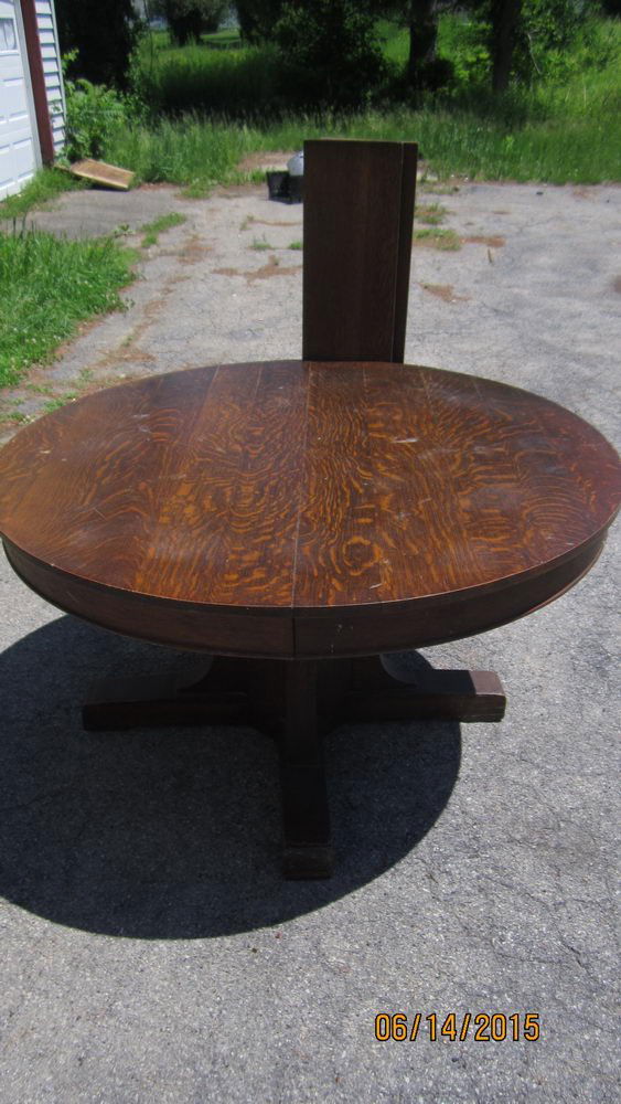 VINTAGE 1910 48" SOLID ROUND OAK QUARTER TOP TABLE WITH (1 of 4)