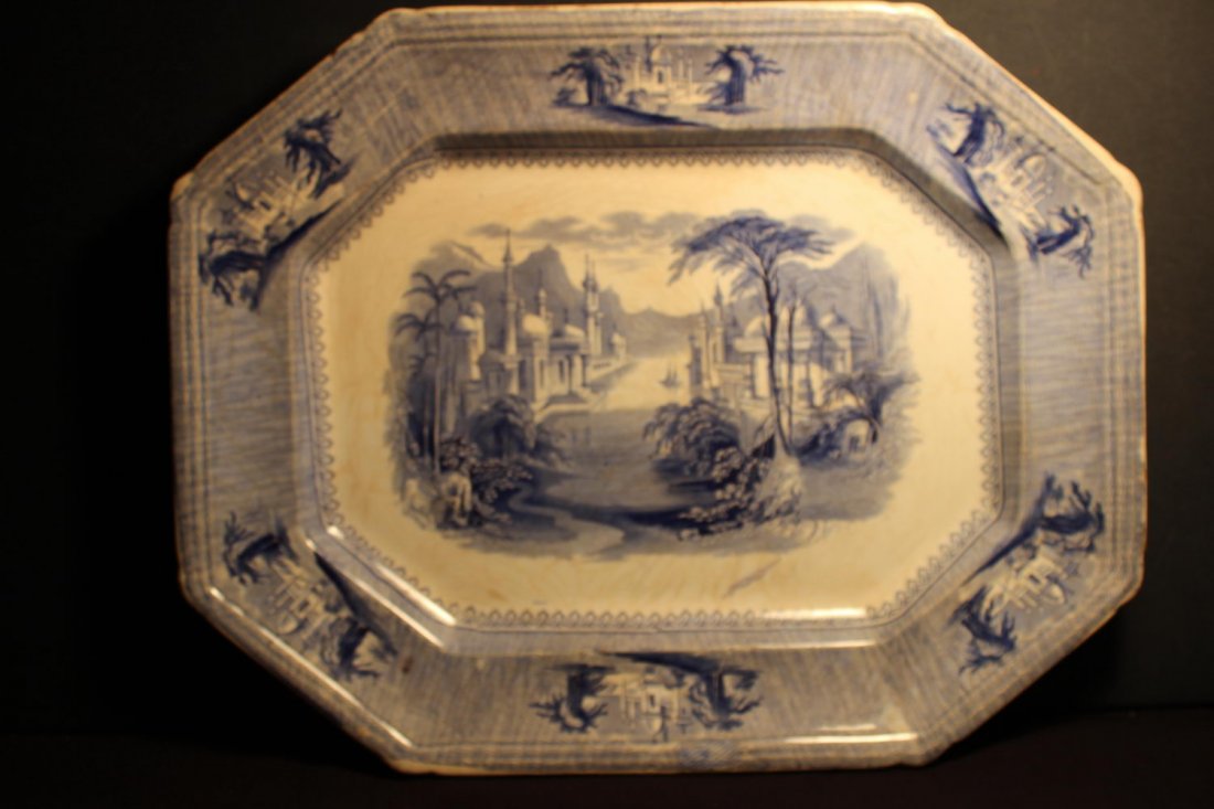 EARLY SCENIC IRONSTONE PLATTER SIGNED SIAM J CLEMENTSON: EARLY SCENIC IRONSTONE PLATTER SIGNED SIAM J CLEMENTSON - NO CRACKS OR CHIPS - 16" X 12.5"