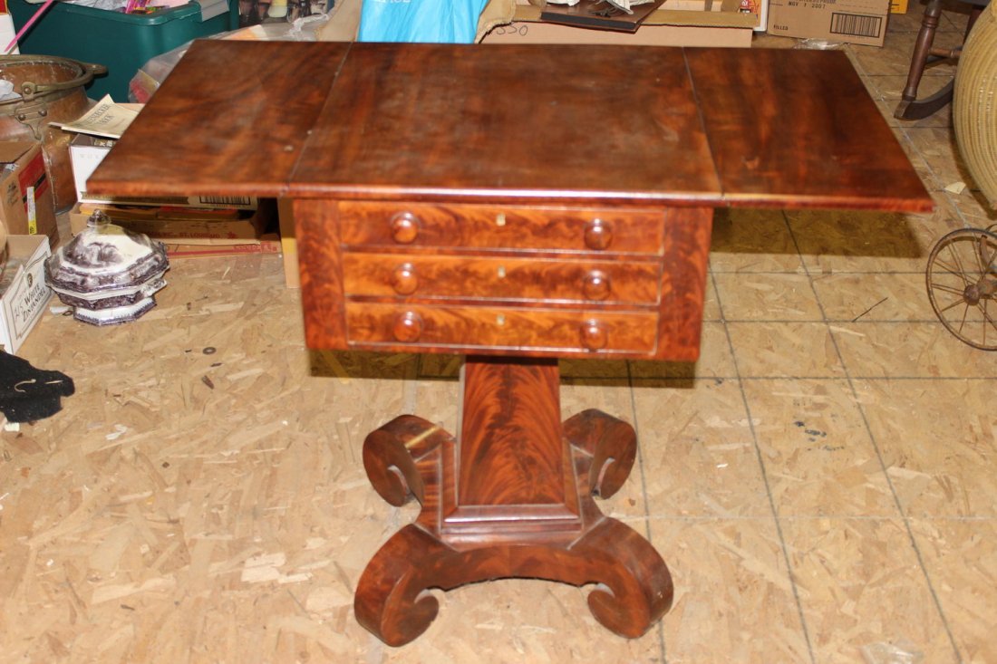 SUPER EARLY EMPIRE 3 DRAWER STAND W/ DROP LEAFS - GREAT (1 of 3)