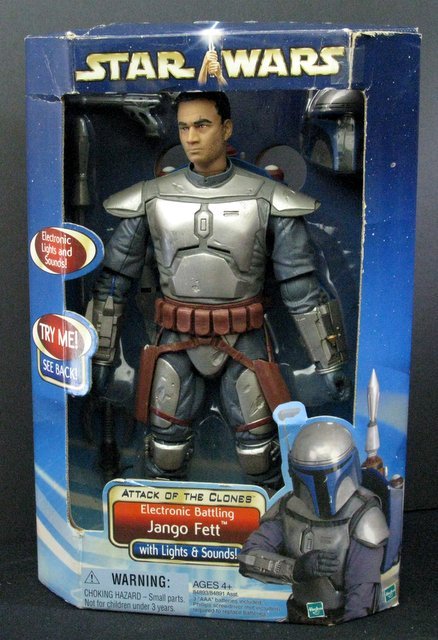 STAR WARS ATTACK OF THE CLONES ELECTRONIC JANGO FETT: STAR WARS ATTACK OF THE CLONES ELECTRONIC JANGO FETT Hasbro, 2002. 12" figure, new and sealed.