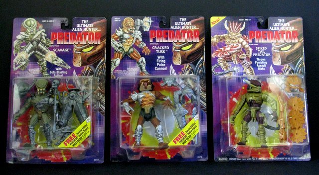 PREDATOR ACTION FIGURE LOT OF 6 Kenner, 1993. Lot: PREDATOR ACTION FIGURE LOT OF 6 Kenner, 1993. Lot includes 6 Predator figures: Savage, Cracked Tusk, Spiked Tail, Nightstorm, Clan Leader, and electronic Laser Shot. Each 5" tall. Near Mint on sealed 
