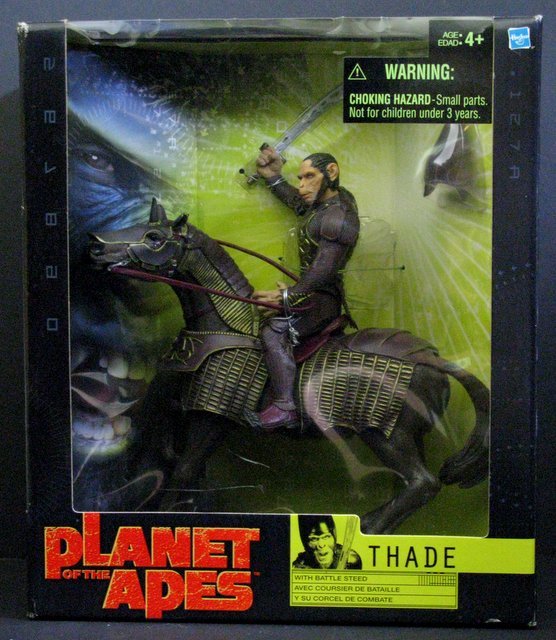 TIM BURTON'S PLANET OF THE APES GENERAL THADE &: TIM BURTON'S PLANET OF THE APES GENERAL THADE & STALLION DELUXE BOX SET Hasbro, 2001. Includes 8" Thade figure, weapons, armor, and stallion.Excellent, sealed in box.