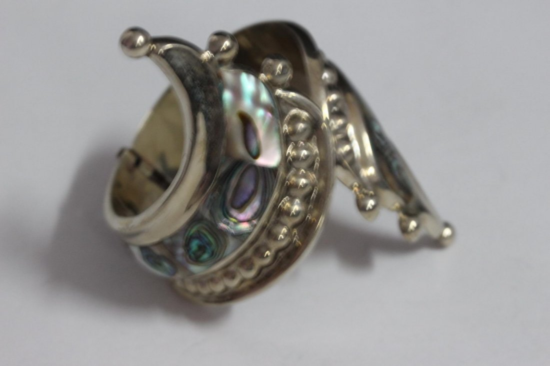 DESIGNER SILVER CUFF BRACELET FEATURING INLAID ABALONE (1 of 5)