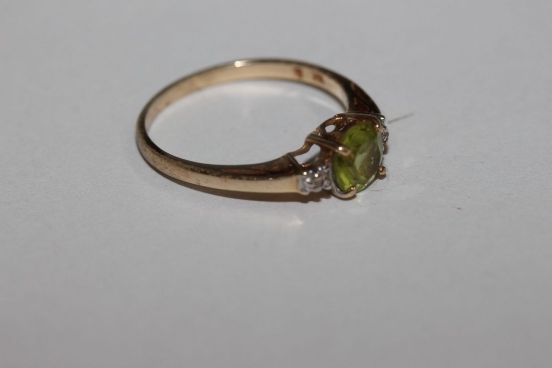 10K PERIDOT IN DIAMOND RING AUGUST BIRTHSTONE - (1 of 3)