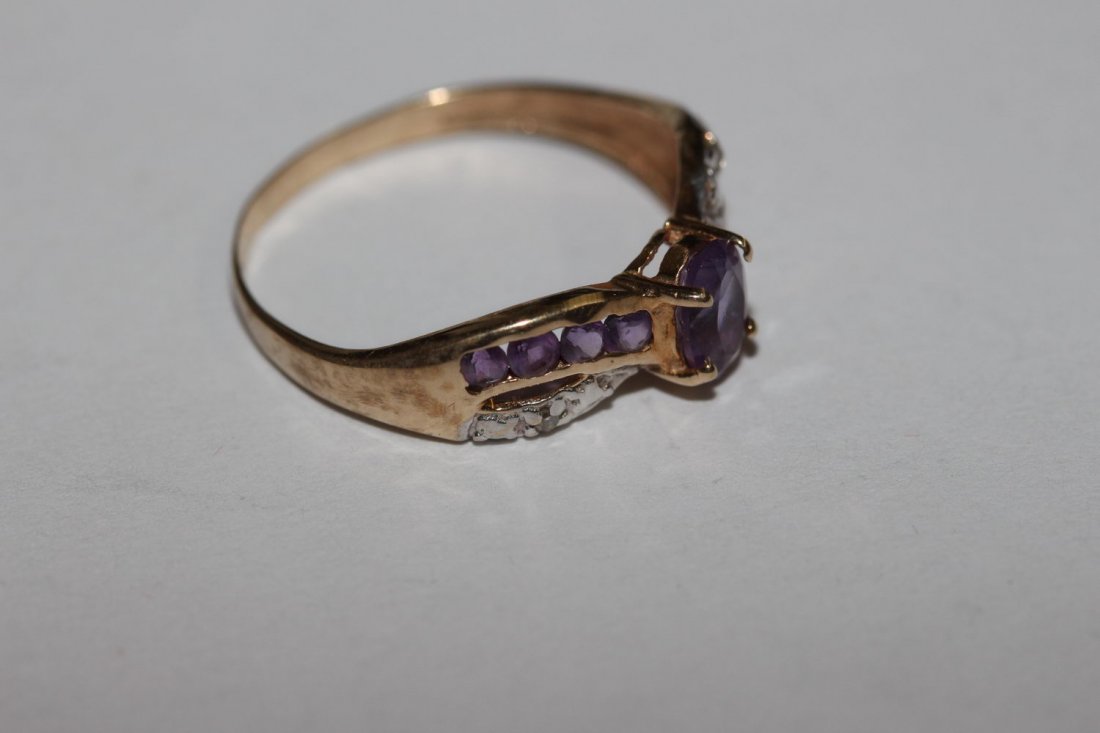 10K AMETHYST AND DIAMOND RING SET IN 10K YELLOW GOLD (1 of 4)