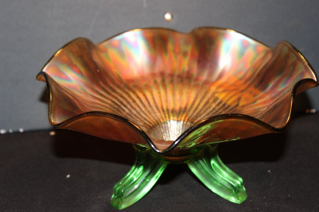 DAISY AND PLUME 3 FOOTED COMPOTE GREEN AND MARIGOLD (1 of 5)