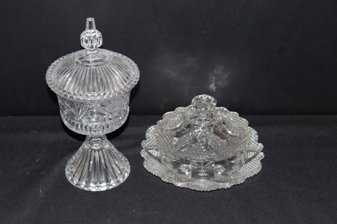 2 NICE PIECES OF CUT GLASS COVERED BUTTER AND COVERED (1 of 5)