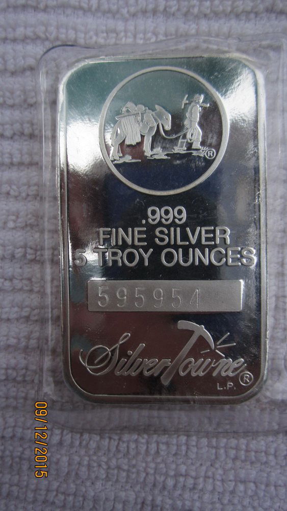 5 TROY OUNCE BAR OF .999 FINE SILVER - SILVER TOWNE CO. (1 of 2)
