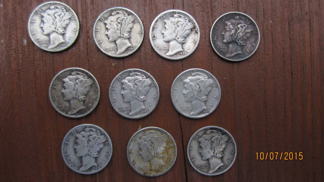 10 NICE ASSORTED SILVER MERCURY DIMES - GREAT CONDITION (1 of 2)
