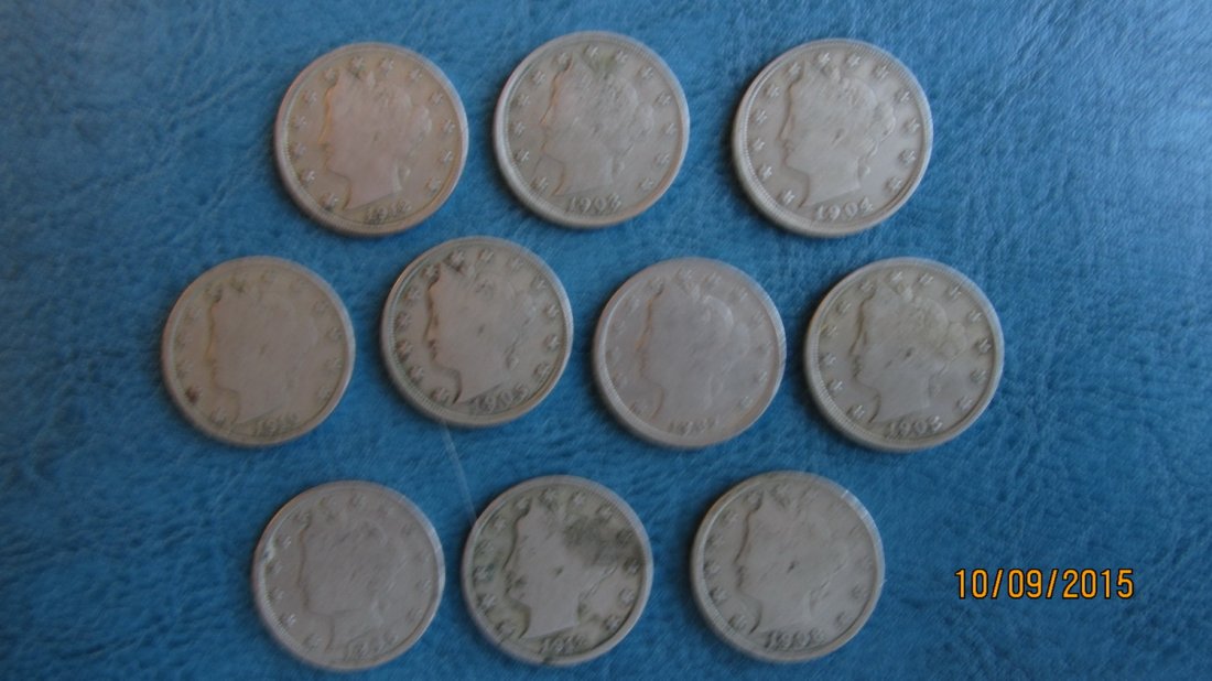 LOT OF 10 V NICKELS - (2) 1906 - (2) 1903 - (2) 1912 - (1 of 3)