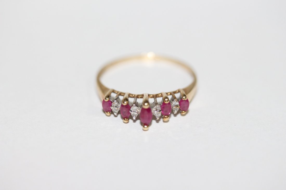 10K RUBY & DIAMOND RING FEAT 5 MARQUISE CUT RUBIES & 8 (1 of 3)