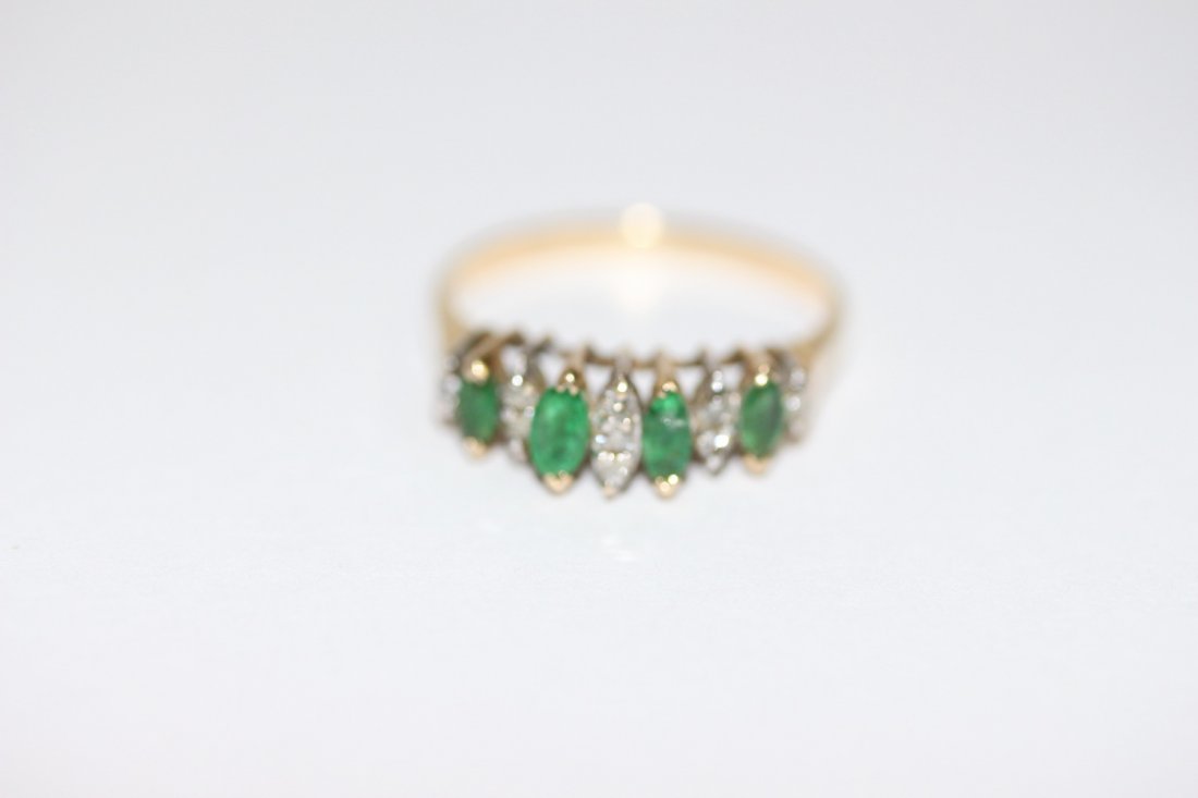 14K EMERALD & DIAMOND RING FEAT. 4 GENUINE EMERALDS AND (1 of 3)