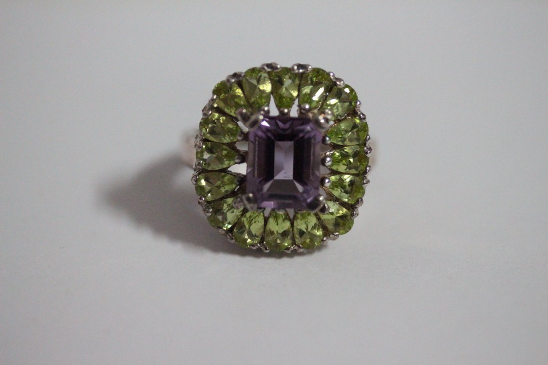 STERLING SILVER PERIDOT & AMETHYST RING FEAT. LG. (1 of 4)