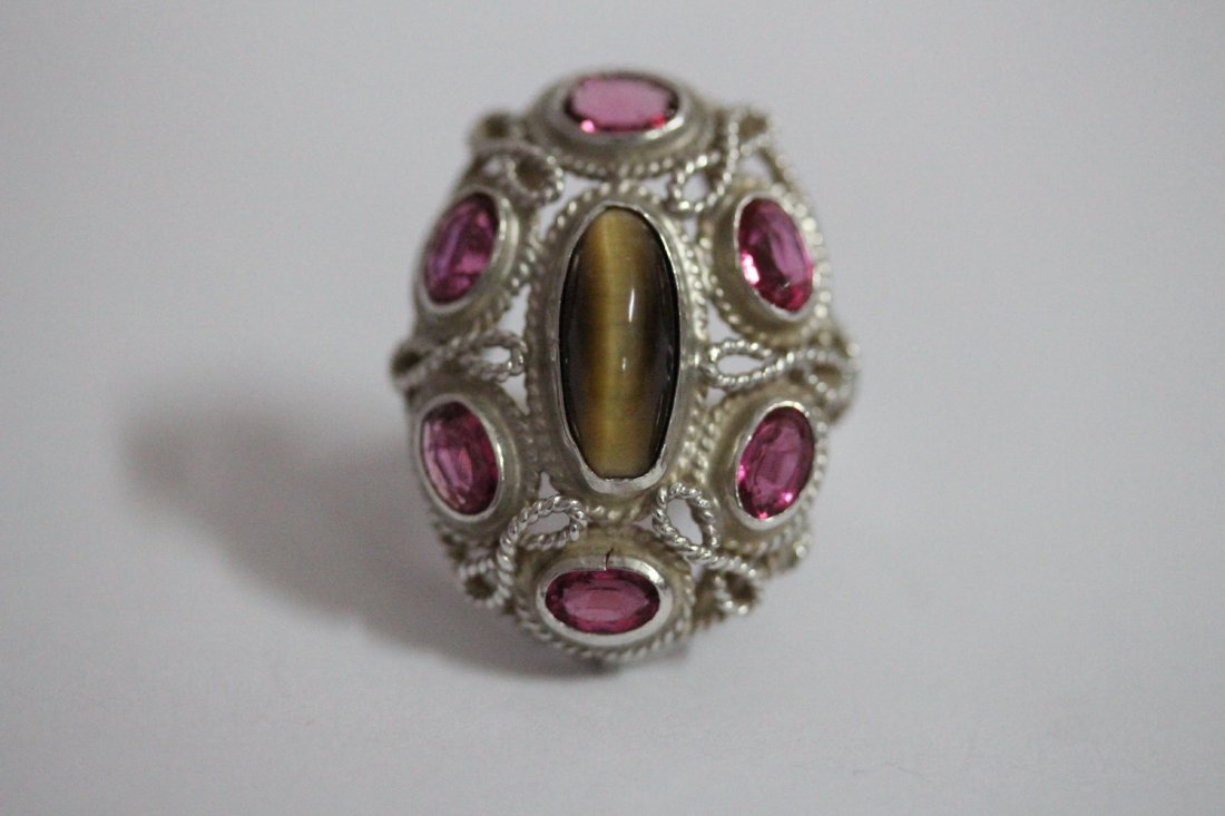 STERLING SILVER TIGER EYE PINK TOURMALINE RING FEAT. (1 of 3)