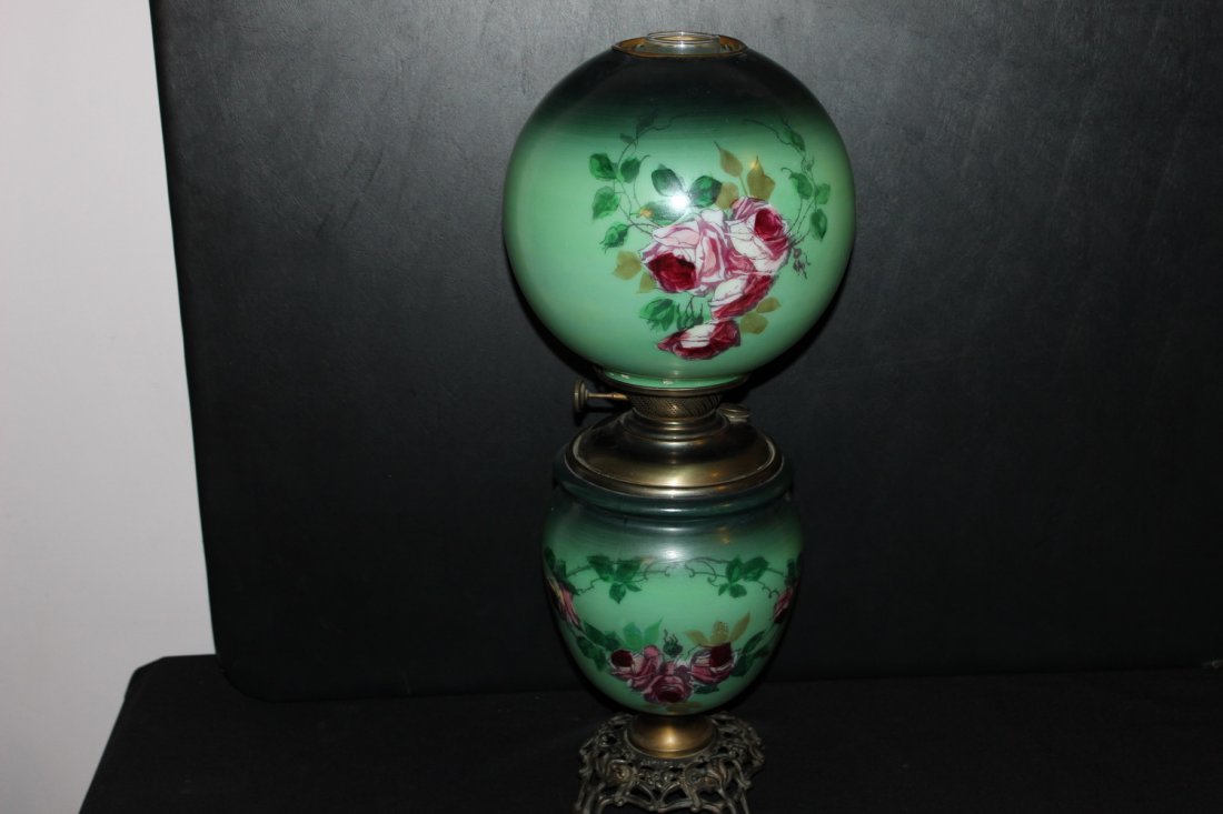HAND PAINTED BASE & GLOBE G.W.T.W. LAMP - NICE COLORS (1 of 7)