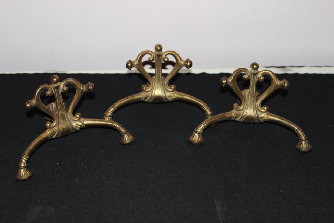 3 GREAT DOUBLE VERY ORNATE HALL SEAT OR MIRROR HOOKS -: 3 GREAT DOUBLE VERY ORNATE HALL SEAT OR MIRROR HOOKS - IRON & MINT WITH 7" SPREAD & 3" DEPTH