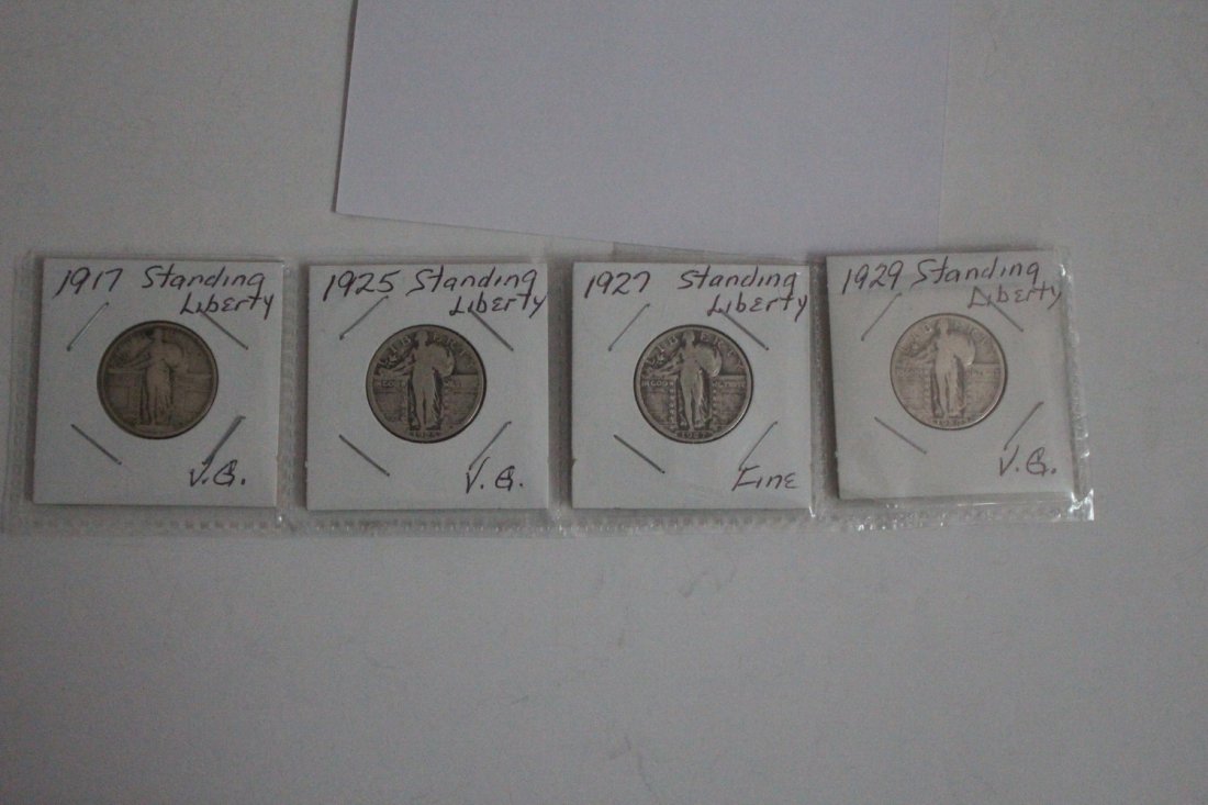 4 STANDING LIBERTY QUARTER DOLLARS 1917- 25- 27- 29- (1 of 2)