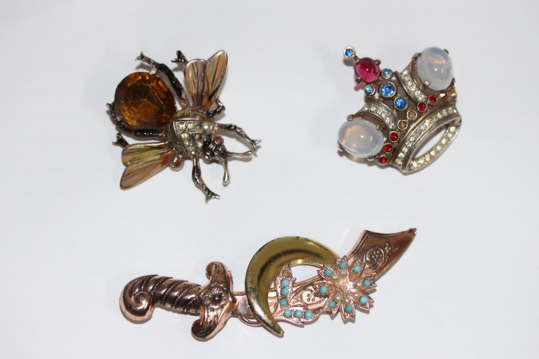 THREE DESIGNER SIGNED STERLING SILVER BROACH PINS - (1 of 2)