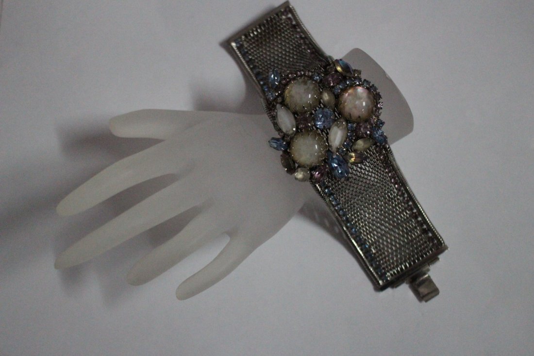 DESIGNER MULTI-GEMSTONE MESH BRACELET SIGNED HOBE -: DESIGNER MULTI-GEMSTONE MESH BRACELET SIGNED HOBE - MEASURES 7" LONG 1.5" WIDE FEATURES ARRAY OF MULTI-GEMSTONES