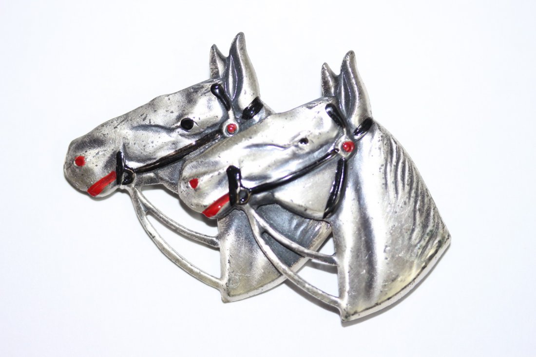 STERLING SILVER DOUBLE HORSEHEAD BROACH/PIN (1 of 2)