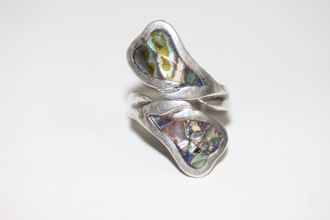 STERLING SILVER DESIGNER ABALONE RING SIZE ADJUSTABLE: STERLING SILVER DESIGNER ABALONE RING SIZE ADJUSTABLE