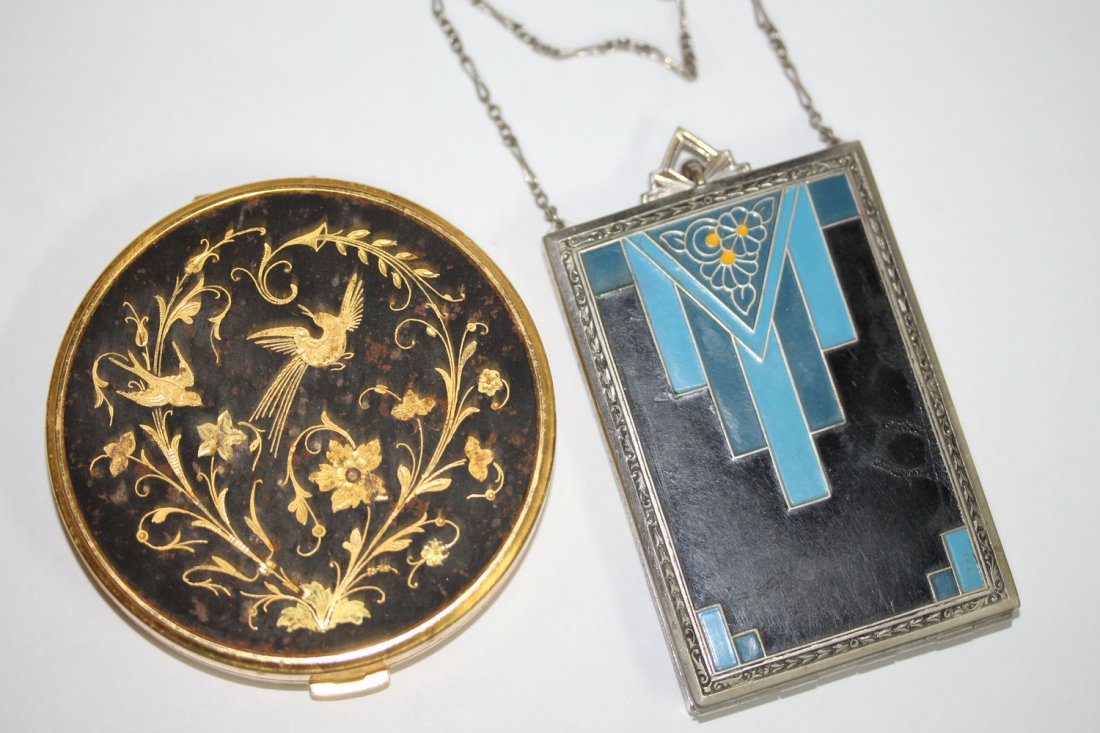 2 VINTAGE COMPACTS - 1 ART DECO - 1 BIRD AND FLORAL (1 of 3)