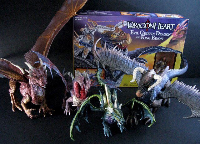 DRAGONHEART - LOT OF FOUR DRAGON FIGURES PLUS ONE BOX - (1 of 6)