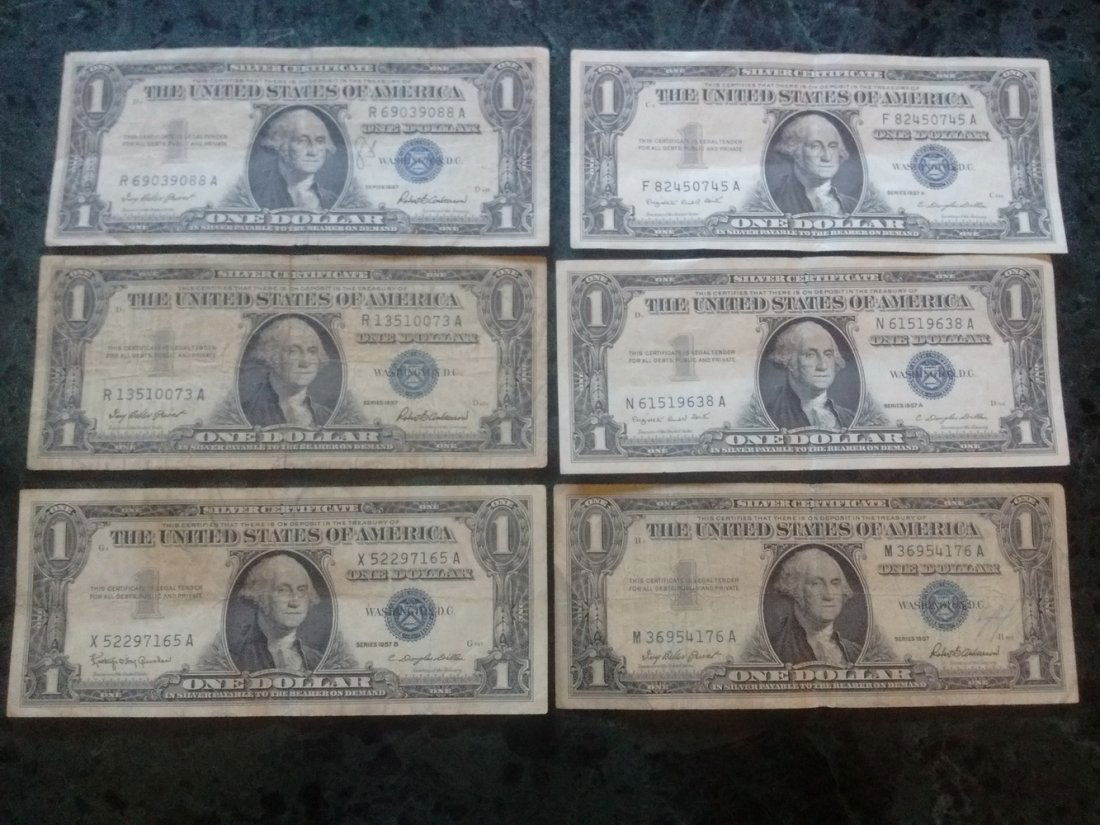 6 - 1957 $1.00 SILVER CERTIFICATES (1 of 8)