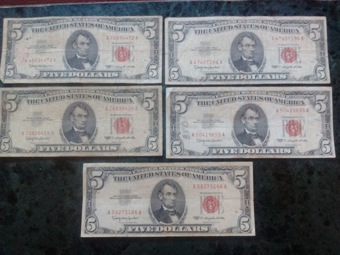 5 - 1963 $5 BILL IN RED SEAL (1 of 7)