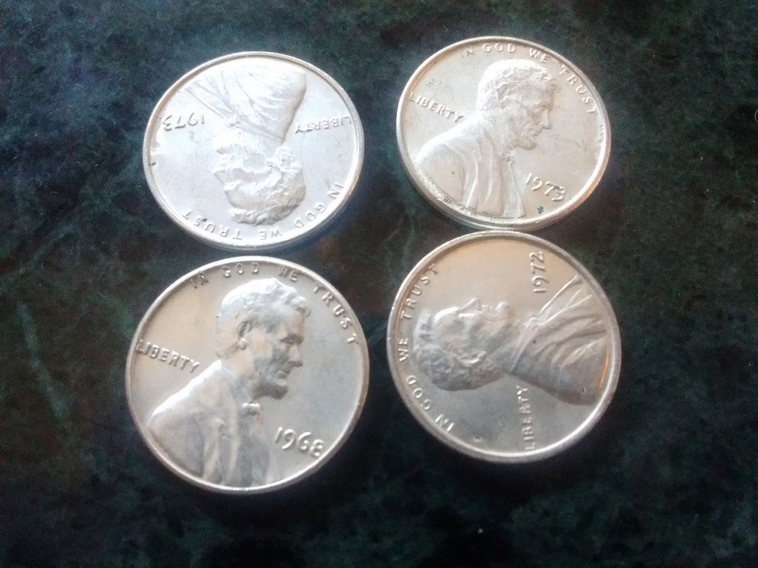 4 UNUSUAL WHITE PENNIES - (2) 1973 - 1968 - 1972 - UNC. (1 of 4)