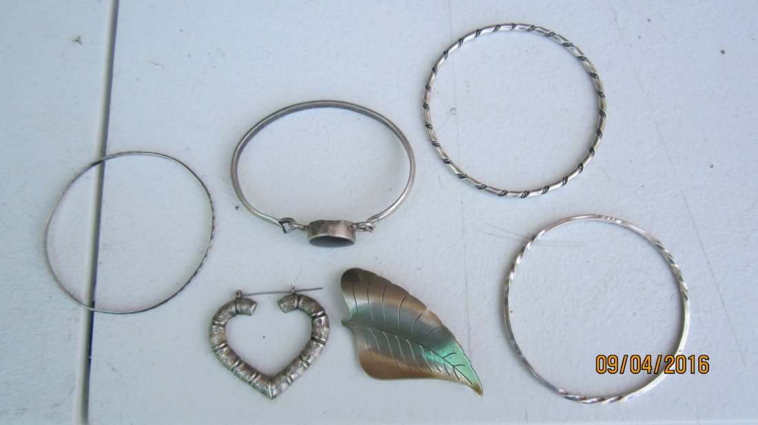 LOT OF 6 STERLING JEWELRY TO INC. 3 BANGLE BRACELETS ( (1 of 4)